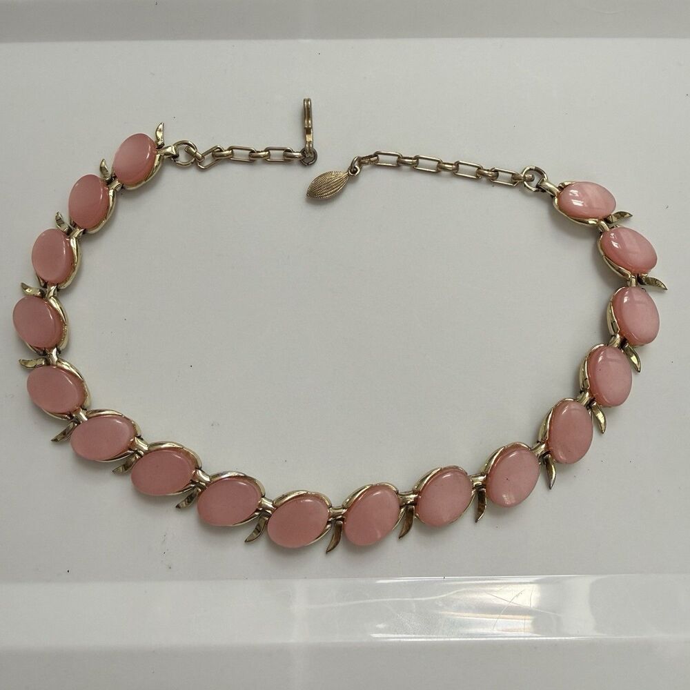 Vintage MCM Necklace Thermoset Pink Color Gold Tone 16" Summer Grandmacore
